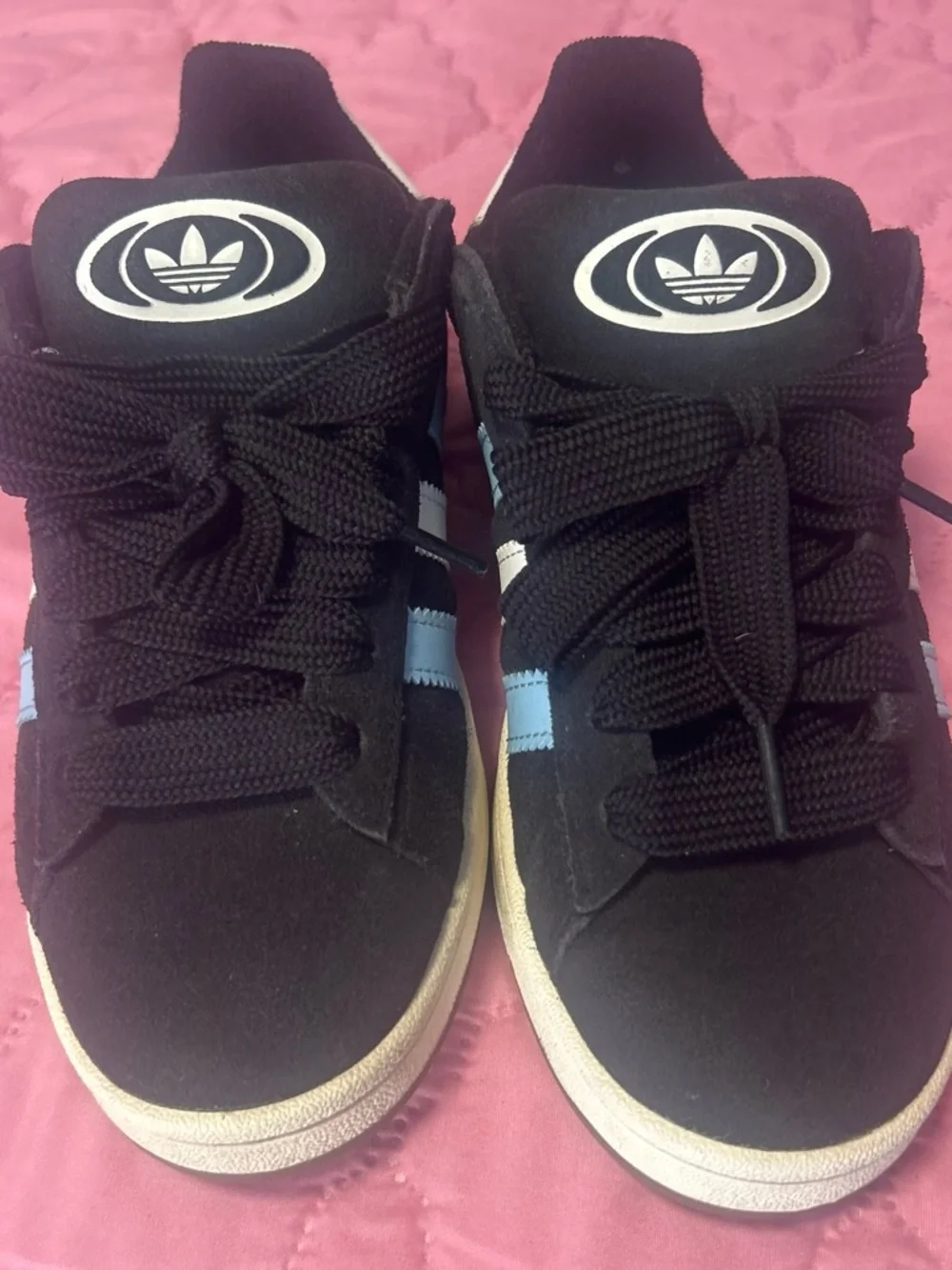 adidas Kids Black Sneakers with Light Blue Stripes